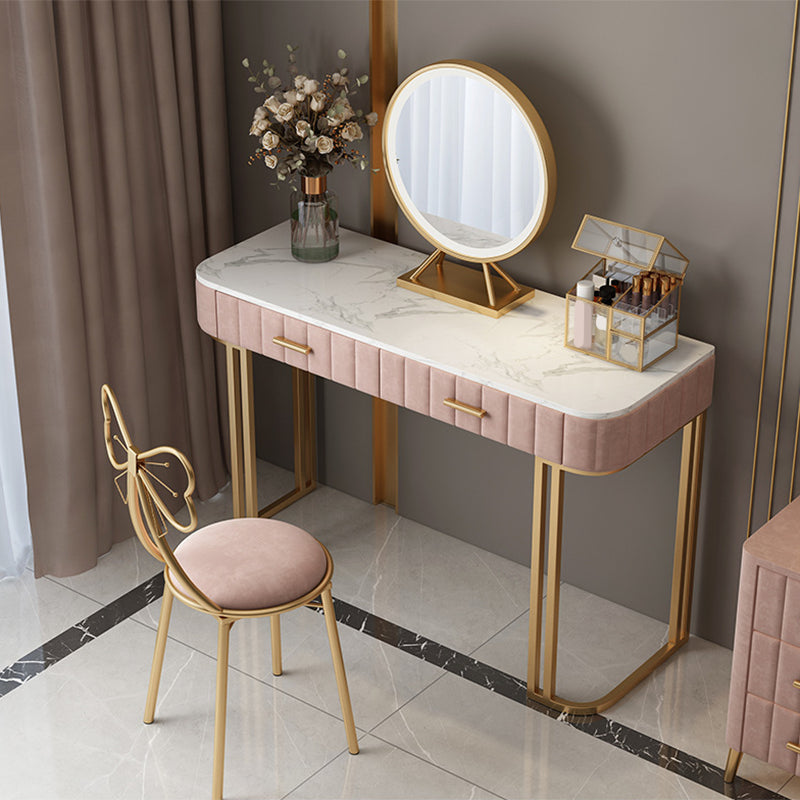 Glam 29.5" High Marble Vanity Dressing Table in Pink with Drawers