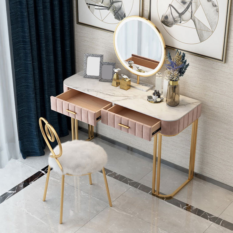 Glam 29.5" High Marble Vanity Dressing Table in Pink with Drawers