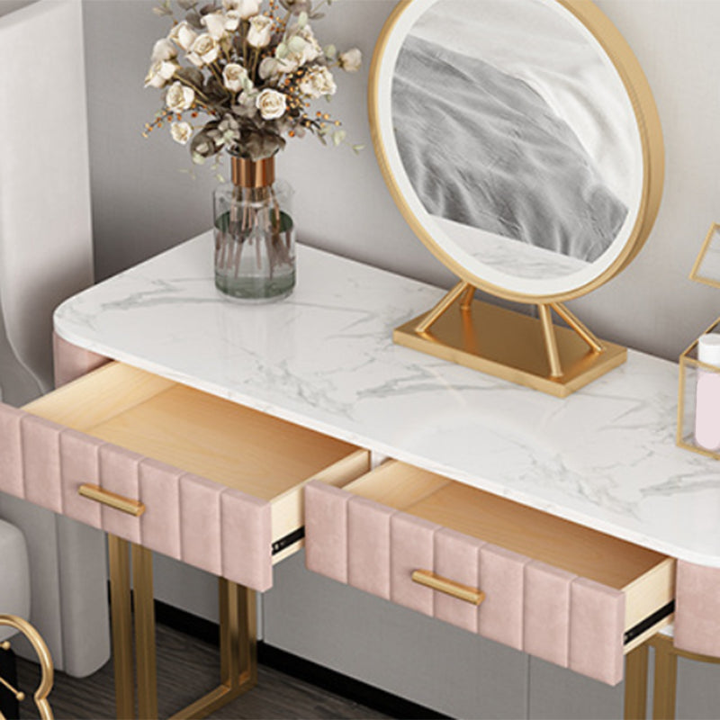 Glam 29.5" High Marble Vanity Dressing Table in Pink with Drawers