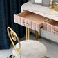 Glam 29.5" High Marble Vanity Dressing Table in Pink with Drawers