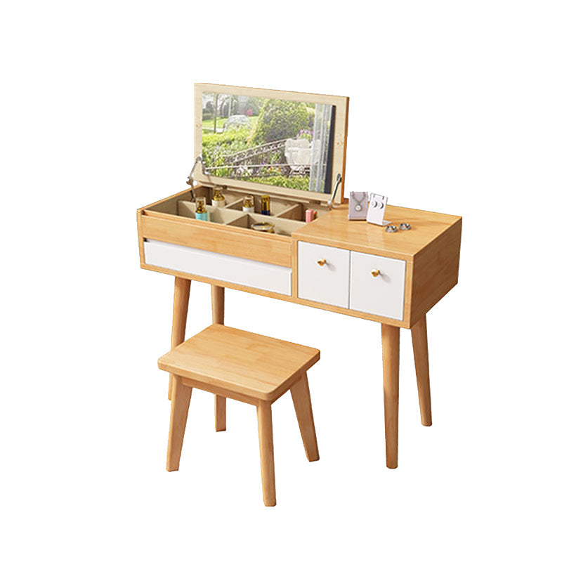 3つの引き出し付き無垢材の鏡詰めされた虚栄心デスクフリップトップドレッサーとスツール