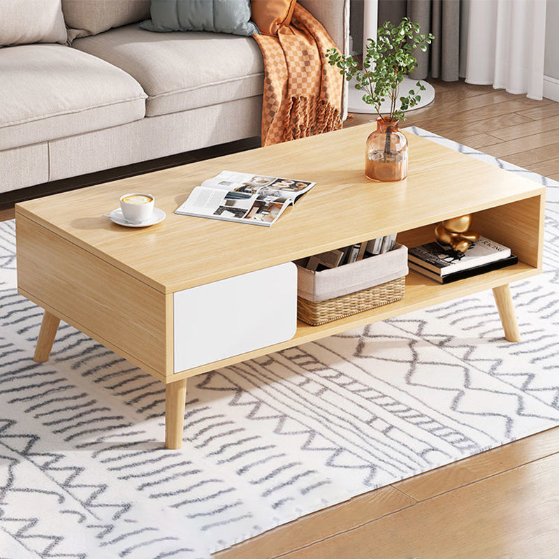 16.53"H Rectangle Wood Coffee Table 4 Legs Cocktail Table with Storage 31.5"L x 16"W x 16.5"H Clearhalo 'Coffee & Accent Tables' 'Coffee Tables' 'coffee_tables' 'furn' 'furn_coffee_tables' 'Furniture' 'Living Room Furniture' 6141236