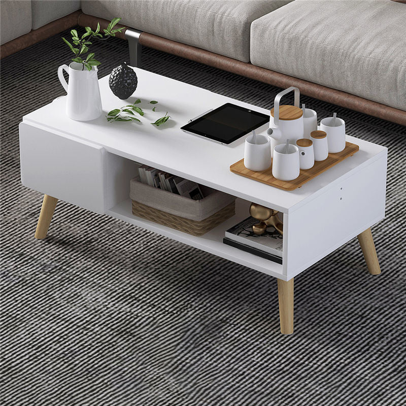 16.53"H Rectangle Wood Coffee Table 4 Legs Cocktail Table with Storage 31"L x 17"W x 16.5"H Clearhalo 'Coffee & Accent Tables' 'Coffee Tables' 'coffee_tables' 'furn' 'furn_coffee_tables' 'Furniture' 'Living Room Furniture' 6141237
