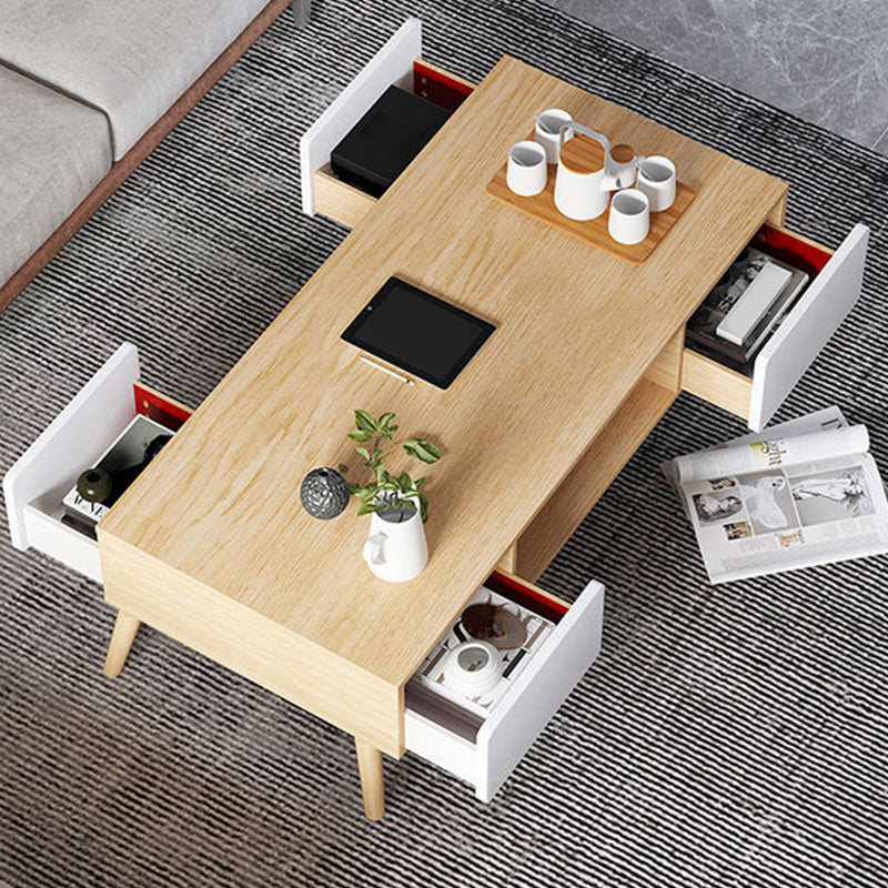 16.53"H Rectangle Wood Coffee Table 4 Legs Cocktail Table with Storage Clearhalo 'Coffee & Accent Tables' 'Coffee Tables' 'coffee_tables' 'furn' 'furn_coffee_tables' 'Furniture' 'Living Room Furniture' 6141238