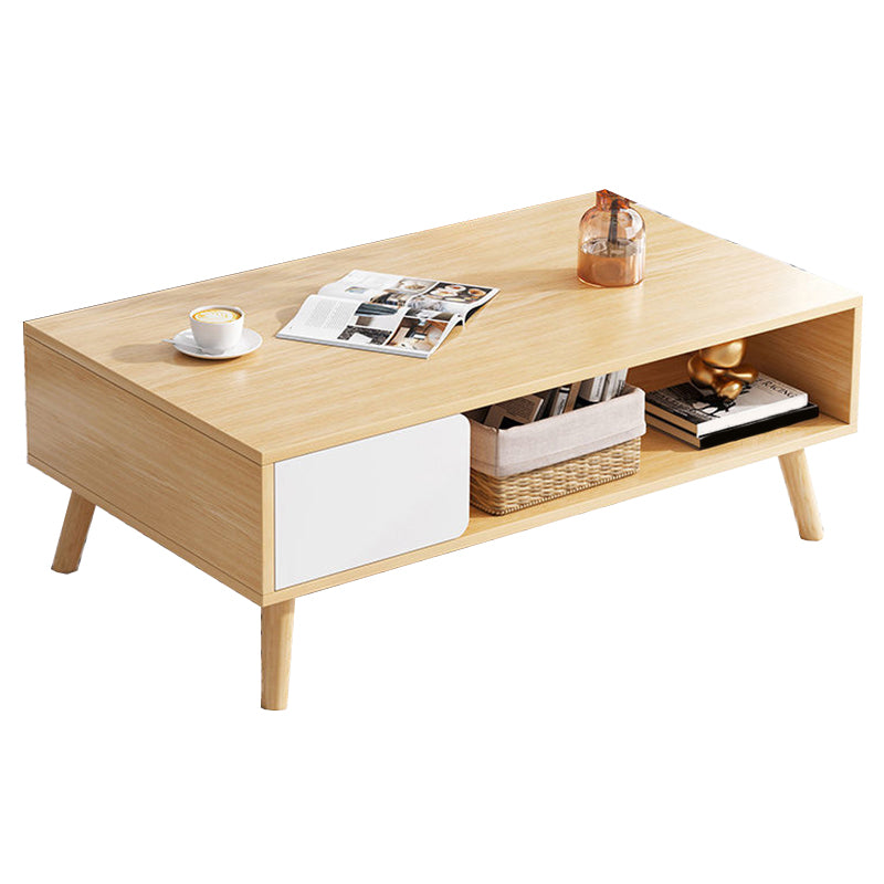 16.53"H Rectangle Wood Coffee Table 4 Legs Cocktail Table with Storage Clearhalo 'Coffee & Accent Tables' 'Coffee Tables' 'coffee_tables' 'furn' 'furn_coffee_tables' 'Furniture' 'Living Room Furniture' 6141244