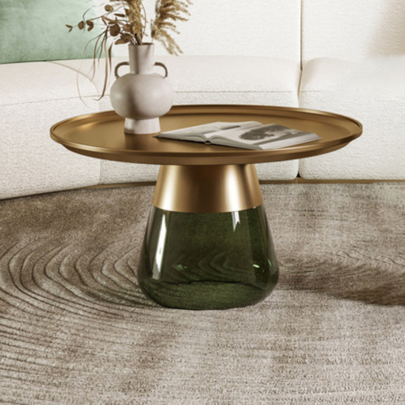 Round Metal Tray Top Coffee Table Glass Pedestal Cocktail Table Clearhalo 'Coffee & Accent Tables' 'Coffee Tables' 'coffee_tables' 'furn' 'furn_coffee_tables' 'Furniture' 'Living Room Furniture' 6141259