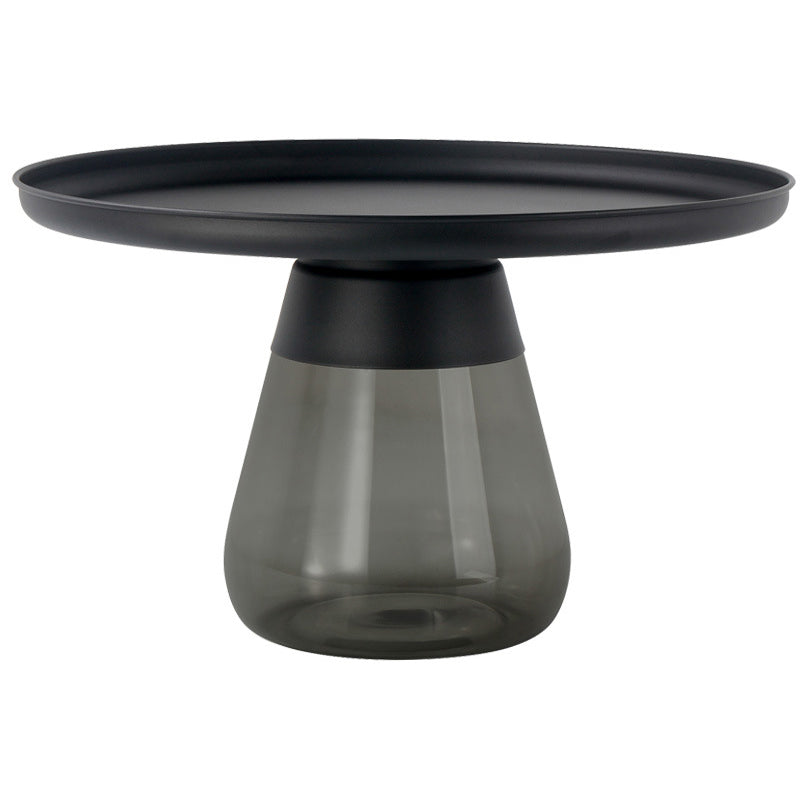 Round Metal Tray Top Coffee Table Glass Pedestal Cocktail Table 24"L x 24"W x 16.5"H Black Gray Clearhalo 'Coffee & Accent Tables' 'Coffee Tables' 'coffee_tables' 'furn' 'furn_coffee_tables' 'Furniture' 'Living Room Furniture' 6141260