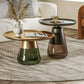 Round Metal Tray Top Coffee Table Glass Pedestal Cocktail Table Clearhalo 'Coffee & Accent Tables' 'Coffee Tables' 'coffee_tables' 'furn' 'furn_coffee_tables' 'Furniture' 'Living Room Furniture' 6141261