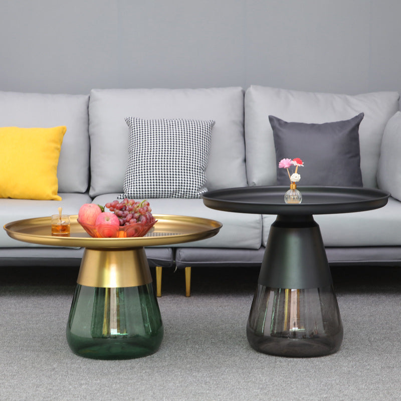Round Metal Tray Top Coffee Table Glass Pedestal Cocktail Table Clearhalo 'Coffee & Accent Tables' 'Coffee Tables' 'coffee_tables' 'furn' 'furn_coffee_tables' 'Furniture' 'Living Room Furniture' 6141263