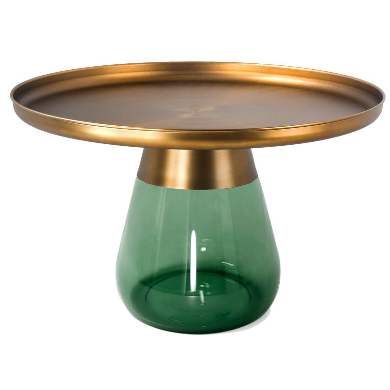 Round Metal Tray Top Coffee Table Glass Pedestal Cocktail Table 24"L x 24"W x 16.5"H Gold-Green Clearhalo 'Coffee & Accent Tables' 'Coffee Tables' 'coffee_tables' 'furn' 'furn_coffee_tables' 'Furniture' 'Living Room Furniture' 6141264