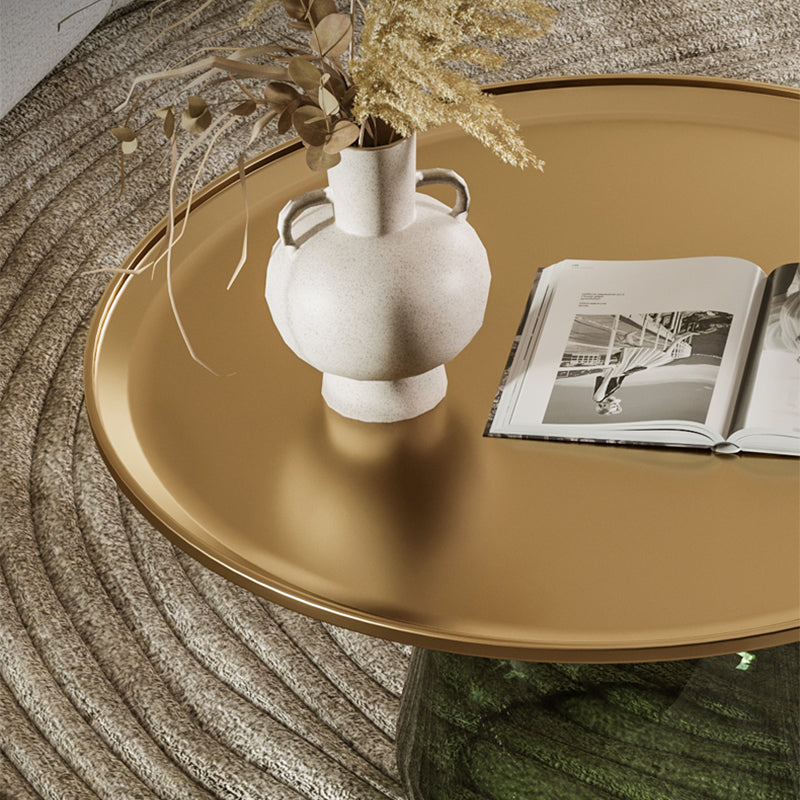 Round Metal Tray Top Coffee Table Glass Pedestal Cocktail Table Clearhalo 'Coffee & Accent Tables' 'Coffee Tables' 'coffee_tables' 'furn' 'furn_coffee_tables' 'Furniture' 'Living Room Furniture' 6141265