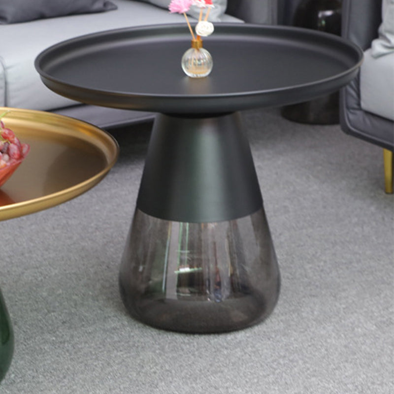 Round Metal Tray Top Coffee Table Glass Pedestal Cocktail Table Clearhalo 'Coffee & Accent Tables' 'Coffee Tables' 'coffee_tables' 'furn' 'furn_coffee_tables' 'Furniture' 'Living Room Furniture' 6141268