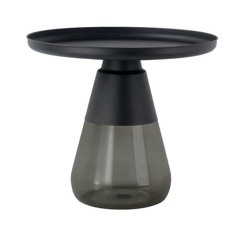 Round Metal Tray Top Coffee Table Glass Pedestal Cocktail Table 20"L x 20"W x 20.5"H Black Gray Clearhalo 'Coffee & Accent Tables' 'Coffee Tables' 'coffee_tables' 'furn' 'furn_coffee_tables' 'Furniture' 'Living Room Furniture' 6141270