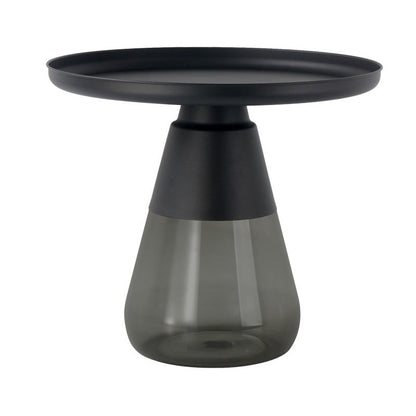 Round Metal Tray Top Coffee Table Glass Pedestal Cocktail Table 20"L x 20"W x 20.5"H Black Gray Clearhalo 'Coffee & Accent Tables' 'Coffee Tables' 'coffee_tables' 'furn' 'furn_coffee_tables' 'Furniture' 'Living Room Furniture' 6141270