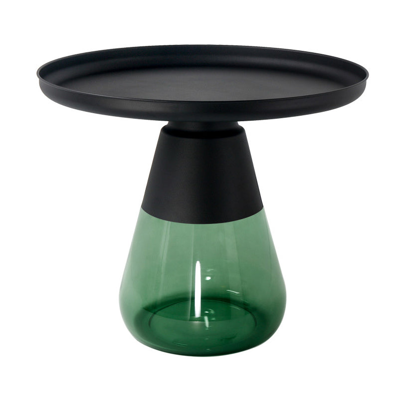 Round Metal Tray Top Coffee Table Glass Pedestal Cocktail Table 20"L x 20"W x 20.5"H Black Green Clearhalo 'Coffee & Accent Tables' 'Coffee Tables' 'coffee_tables' 'furn' 'furn_coffee_tables' 'Furniture' 'Living Room Furniture' 6141272