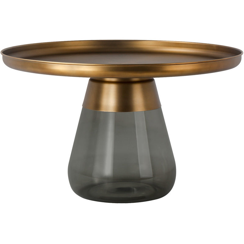 Round Metal Tray Top Coffee Table Glass Pedestal Cocktail Table 24"L x 24"W x 16.5"H Gold-grey Clearhalo 'Coffee & Accent Tables' 'Coffee Tables' 'coffee_tables' 'furn' 'furn_coffee_tables' 'Furniture' 'Living Room Furniture' 6141273