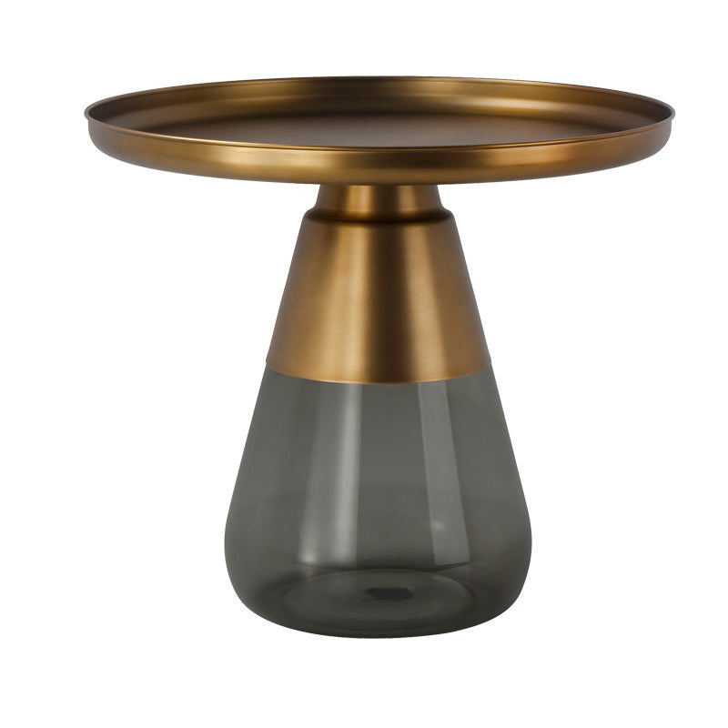 Round Metal Tray Top Coffee Table Glass Pedestal Cocktail Table 20"L x 20"W x 20.5"H Gold-grey Clearhalo 'Coffee & Accent Tables' 'Coffee Tables' 'coffee_tables' 'furn' 'furn_coffee_tables' 'Furniture' 'Living Room Furniture' 6141274