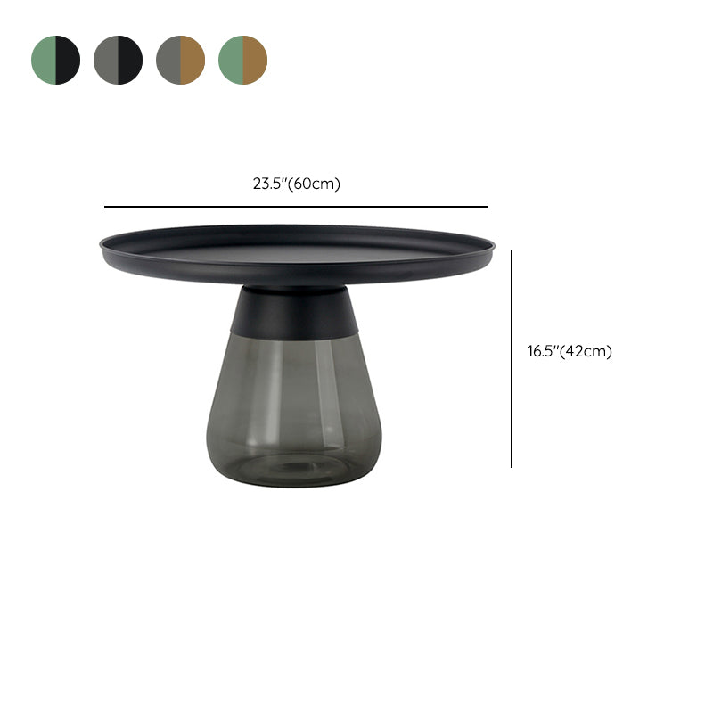 Round Metal Tray Top Coffee Table Glass Pedestal Cocktail Table Clearhalo 'Coffee & Accent Tables' 'Coffee Tables' 'coffee_tables' 'furn' 'furn_coffee_tables' 'Furniture' 'Living Room Furniture' 6141276