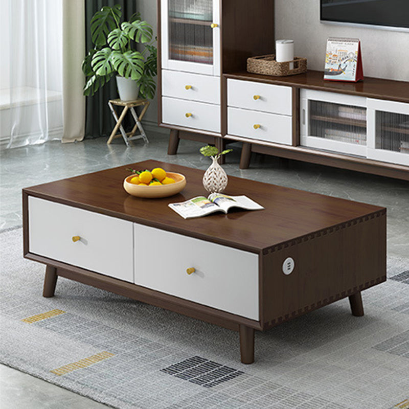 Wooden Coffee Table with 2 Drawers and 4 Wooden Legs in Brone for Living Room Clearhalo 'Coffee & Accent Tables' 'Coffee Tables' 'coffee_tables' 'furn' 'furn_coffee_tables' 'Furniture' 'Living Room Furniture' 6141294