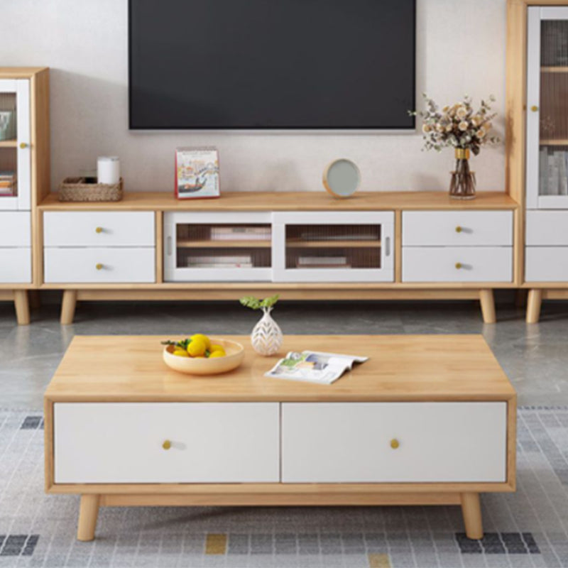 Wooden Coffee Table with 2 Drawers and 4 Wooden Legs in Brone for Living Room White Brown Clearhalo 'Coffee & Accent Tables' 'Coffee Tables' 'coffee_tables' 'furn' 'furn_coffee_tables' 'Furniture' 'Living Room Furniture' 6141300