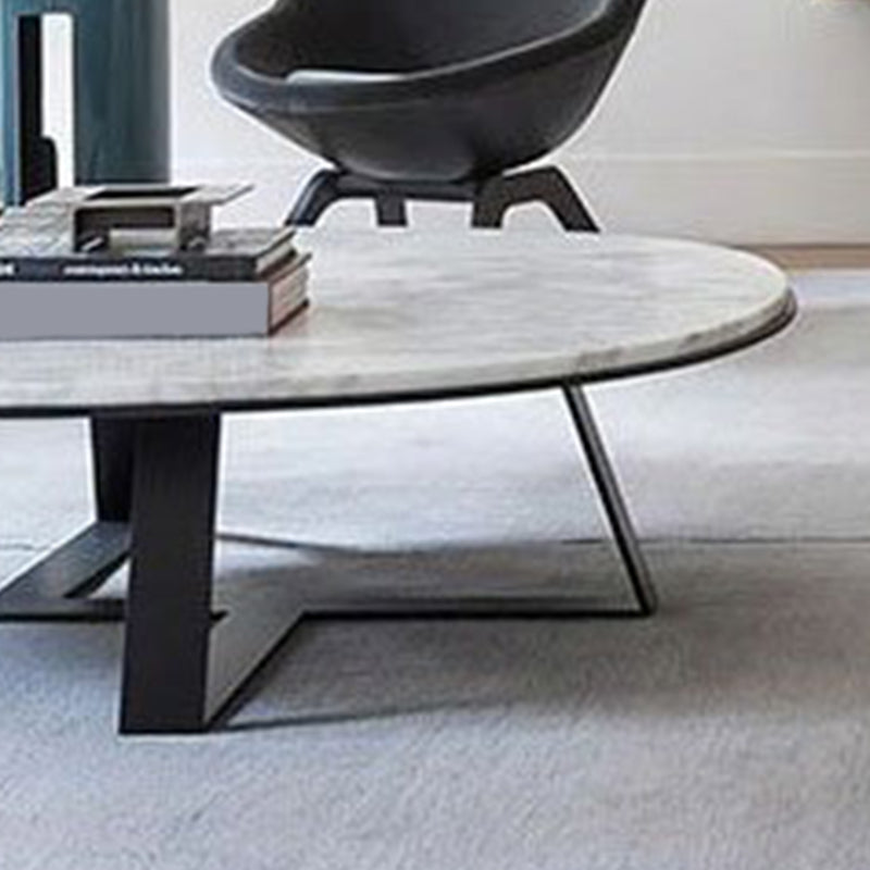 Oval Marble Top Coffee Table with Iron Cross Base Cocktail Table in White Clearhalo 'Coffee & Accent Tables' 'Coffee Tables' 'coffee_tables' 'furn' 'furn_coffee_tables' 'Furniture' 'Living Room Furniture' 6141323