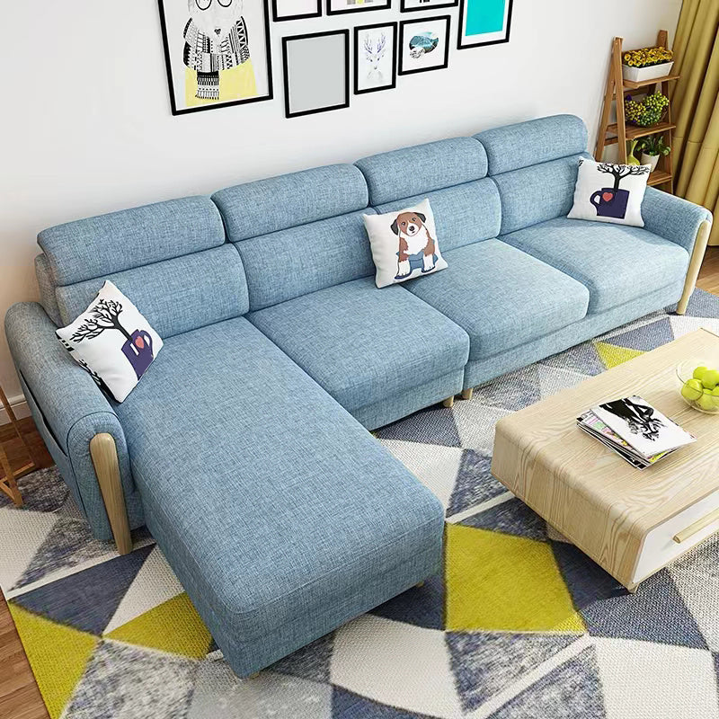 Modern 35.43 " H Blue Cotton Blend Square Arm Sofa & Chaise with Storage Clearhalo 'furn' 'furn_sectionals' 'Furniture' 'Living Room Furniture' 'Sectionals' 6141366