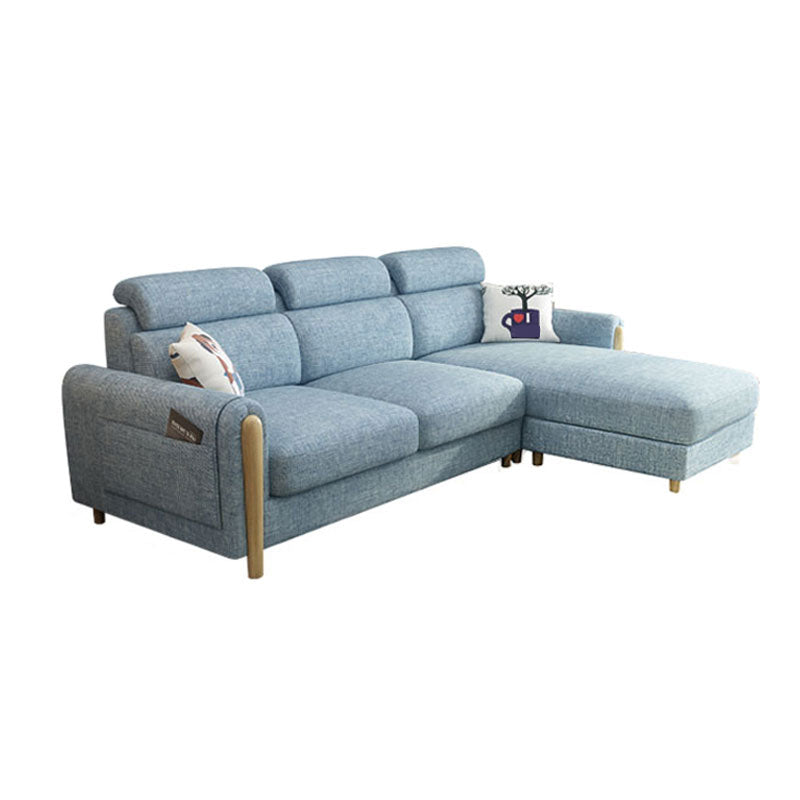 Modern 35.43 " H Blue Cotton Blend Square Arm Sofa & Chaise with Storage Clearhalo 'furn' 'furn_sectionals' 'Furniture' 'Living Room Furniture' 'Sectionals' 6141368