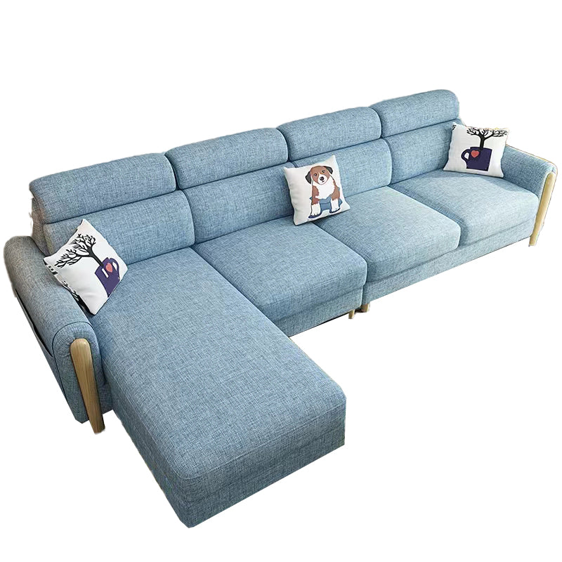 Modern 35.43 " H Blue Cotton Blend Square Arm Sofa & Chaise with Storage Clearhalo 'furn' 'furn_sectionals' 'Furniture' 'Living Room Furniture' 'Sectionals' 6141370
