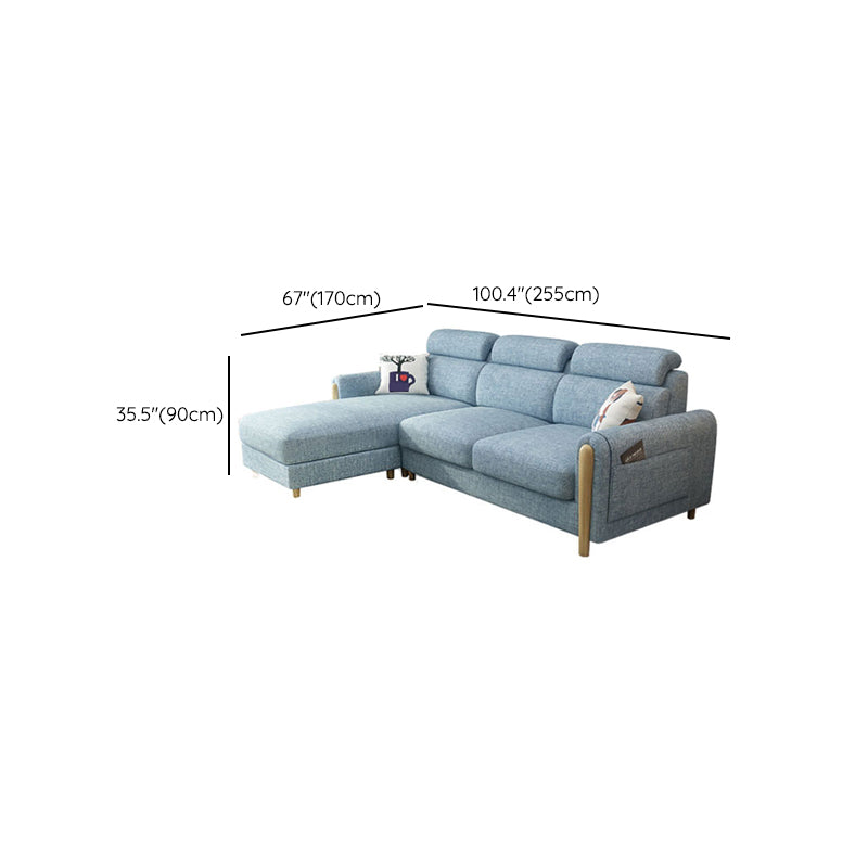 Modern 35.43 " H Blue Cotton Blend Square Arm Sofa & Chaise with Storage Clearhalo 'furn' 'furn_sectionals' 'Furniture' 'Living Room Furniture' 'Sectionals' 6141375