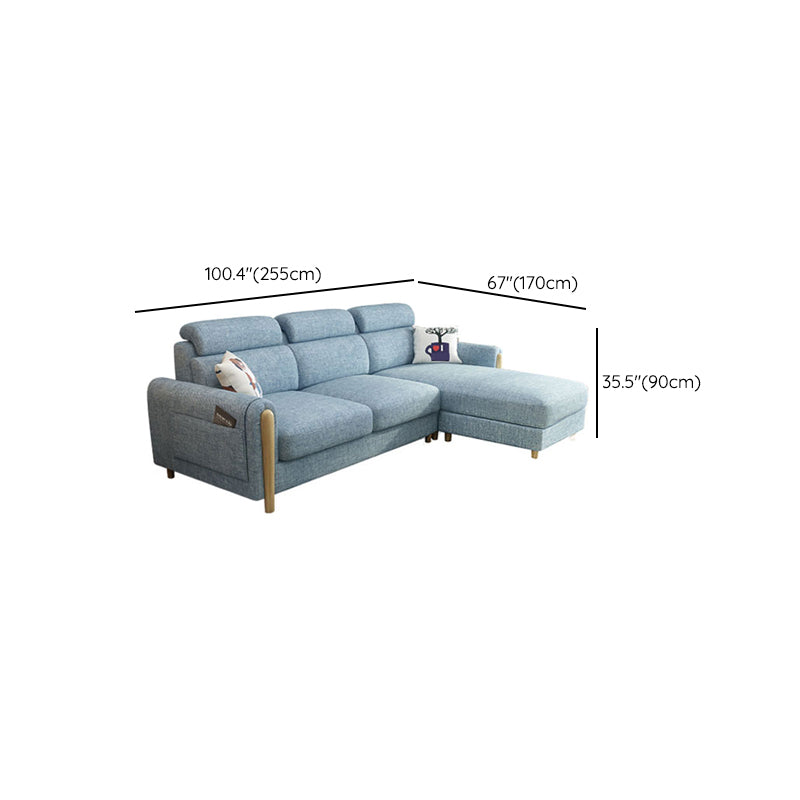 Modern 35.43 " H Blue Cotton Blend Square Arm Sofa & Chaise with Storage Clearhalo 'furn' 'furn_sectionals' 'Furniture' 'Living Room Furniture' 'Sectionals' 6141376