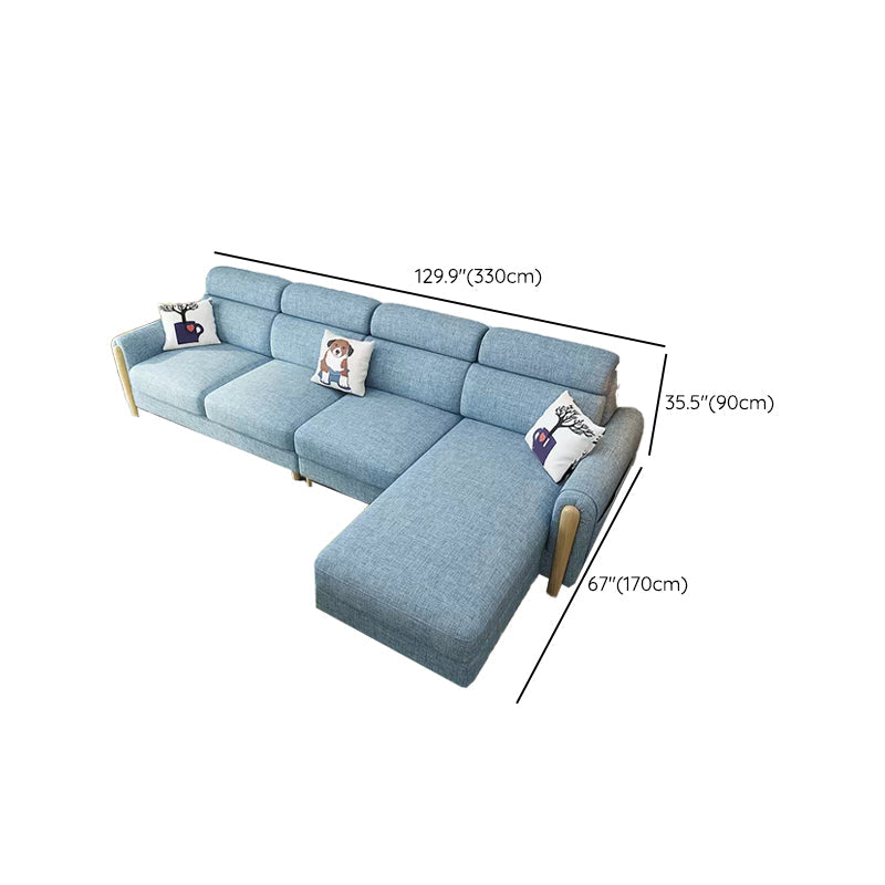 Modern 35.43 " H Blue Cotton Blend Square Arm Sofa & Chaise with Storage Clearhalo 'furn' 'furn_sectionals' 'Furniture' 'Living Room Furniture' 'Sectionals' 6141378