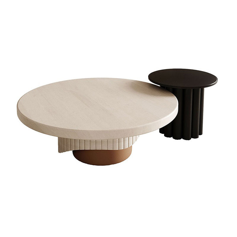 Contemporary Coffee Table Pedestal Solid Wood Round Cocktail Table 27.5"L x 27.5"W x 16"H + 20"L x 20"W x 20"H Brown Black Clearhalo 'Coffee & Accent Tables' 'Coffee Tables' 'coffee_tables' 'furn' 'furn_coffee_tables' 'Furniture' 'Living Room Furniture' 6141381