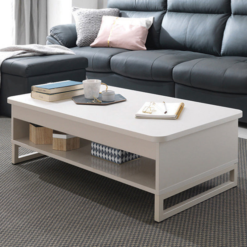 Floating Top Coffee Table with Shelf and 4 Legs Wooden Coffee Tabl White Clearhalo 'Coffee & Accent Tables' 'Coffee Tables' 'coffee_tables' 'furn' 'furn_coffee_tables' 'Furniture' 'Living Room Furniture' 6141399