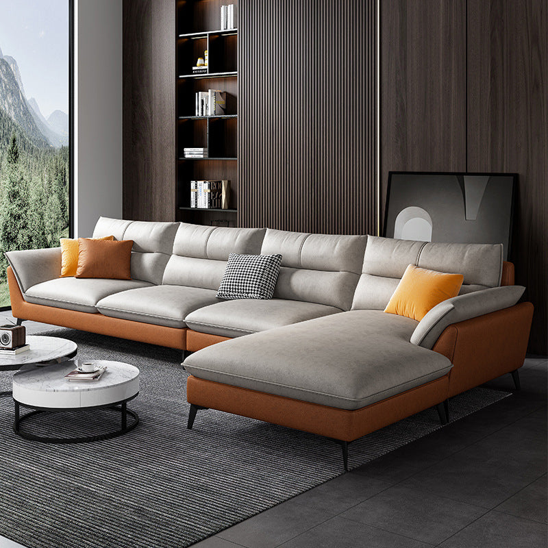 Faux Leather 34.64 " H Flared Arm Sofa & Chaise for Living Room 124"L x 63"W x 35"H Right Clearhalo 'furn' 'furn_sectionals' 'Furniture' 'Living Room Furniture' 'Sectionals' 6141442