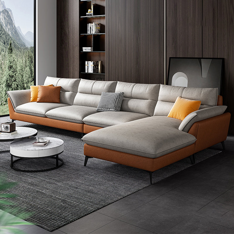 Faux Leather 34.64 " H Flared Arm Sofa & Chaise for Living Room Clearhalo 'furn' 'furn_sectionals' 'Furniture' 'Living Room Furniture' 'Sectionals' 6141443