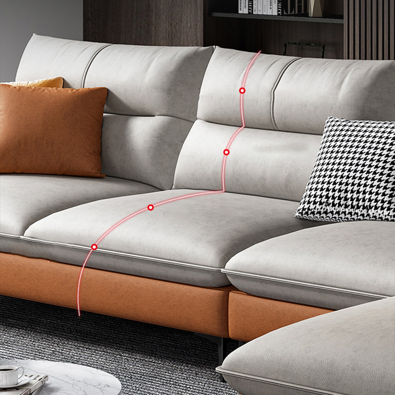 Faux Leather 34.64 " H Flared Arm Sofa & Chaise for Living Room Clearhalo 'furn' 'furn_sectionals' 'Furniture' 'Living Room Furniture' 'Sectionals' 6141448