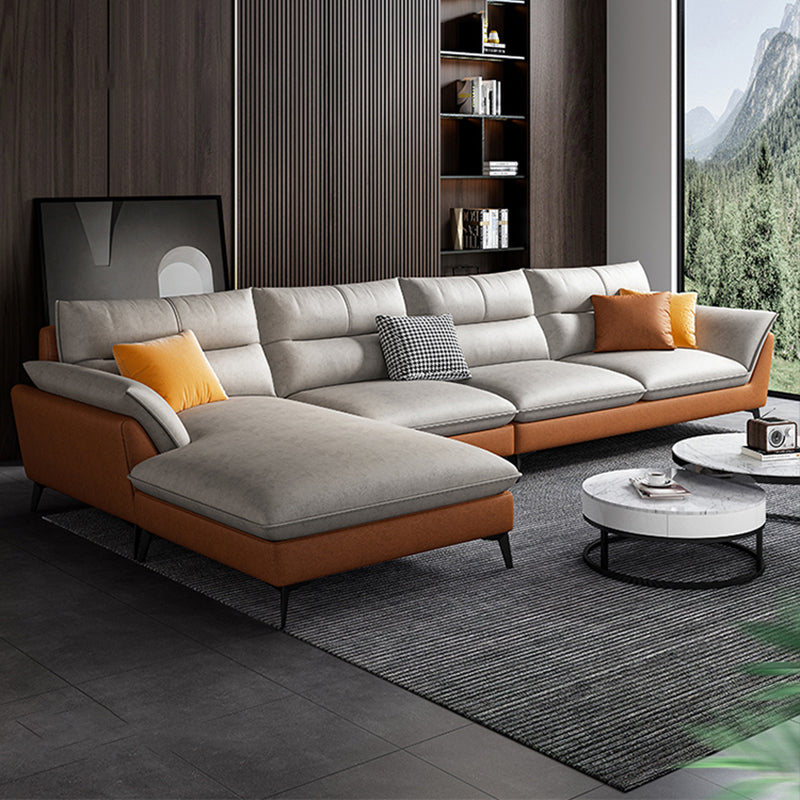 Faux Leather 34.64 " H Flared Arm Sofa & Chaise for Living Room Clearhalo 'furn' 'furn_sectionals' 'Furniture' 'Living Room Furniture' 'Sectionals' 6141453