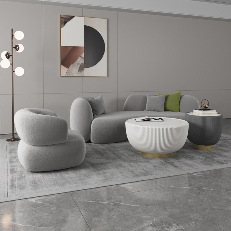 Contemporary Tuxedo Arm Curved Sofa Tight Back in Grey/White