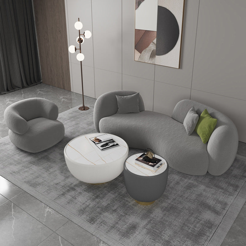 Contemporary Tuxedo Arm Curved Sofa Tight Back in Grey/White