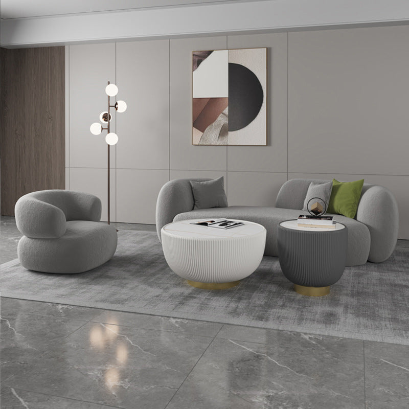 Contemporary Tuxedo Arm Curved Sofa Tight Back in Grey/White