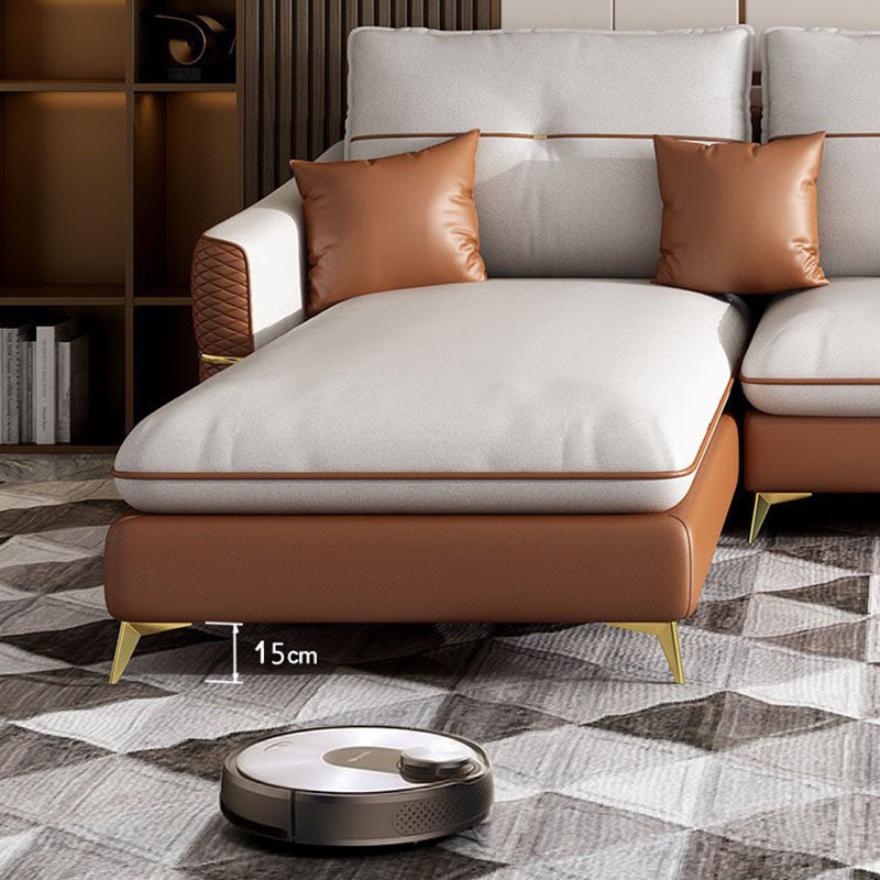 Scandinavian 37.4 " H Faux Leather Flared Arm Sofa & Chaise for Living Room