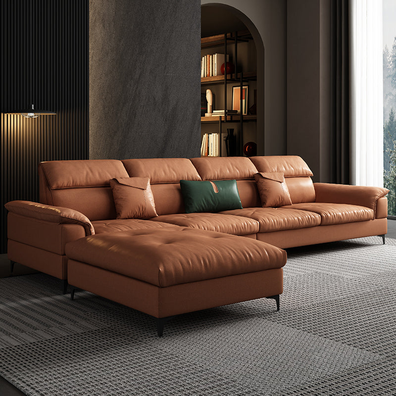 Modern 35.43 " H Faux Leather Pillow Top Arm Sofa for Living Room Orange Clearhalo 'furn' 'furn_sectionals' 'Furniture' 'Living Room Furniture' 'Sectionals' 6141568