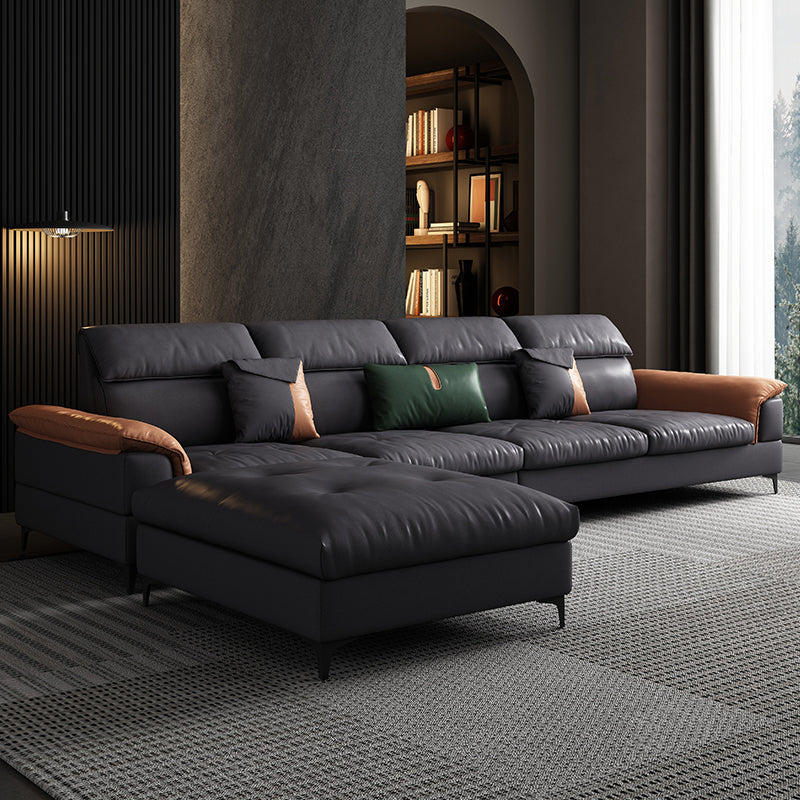 Modern 35.43 " H Faux Leather Pillow Top Arm Sofa for Living Room Orange Black Clearhalo 'furn' 'furn_sectionals' 'Furniture' 'Living Room Furniture' 'Sectionals' 6141569