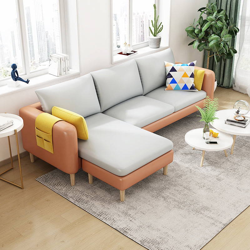 Scandinavian 30.7 " H Faux Leather Square Arm Sofa & Chaise with storage