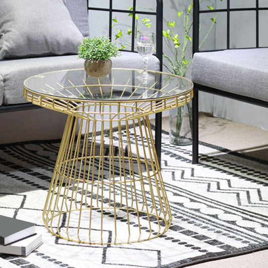 Modern Style Glass Round Side Table Dia 19.7-inch Frame End Table
