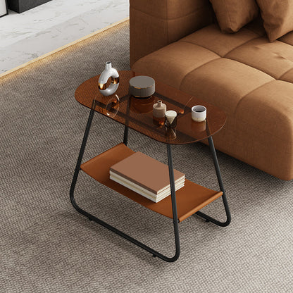 Mesa lateral de trineo elíptico de vidrio 20.9 "de altura de 1 estante