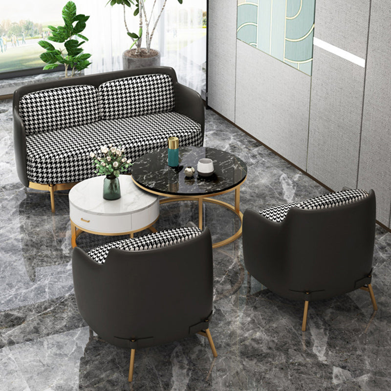 Zeitgenössisches Kunstleder und Leinensofa abgenähter Arm Standard -Sofa