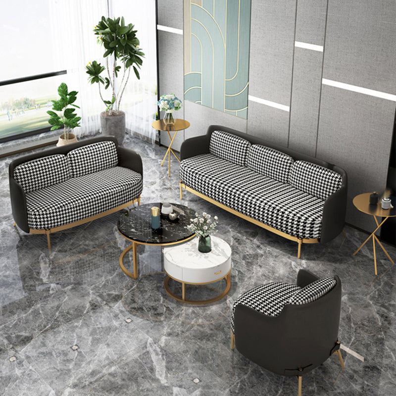 Zeitgenössisches Kunstleder und Leinensofa abgenähter Arm Standard -Sofa