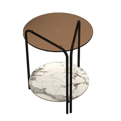 Modern Round Glass Side Table Dia 19.7" 4 Legs End Table with Shelf