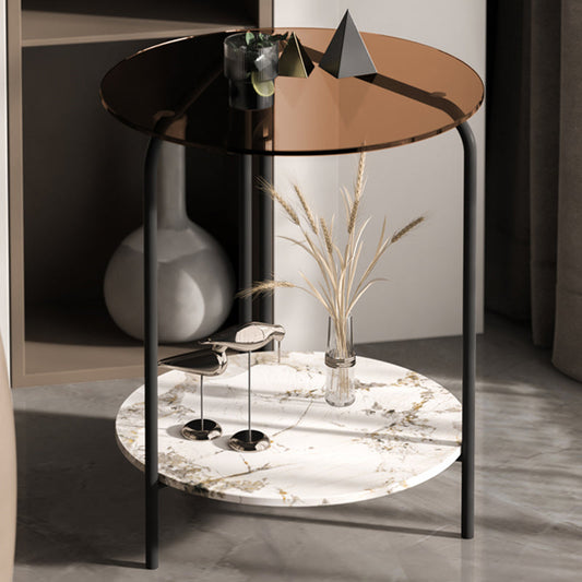 Modern Round Glass Side Table Dia 19.7" 4 Legs End Table with Shelf